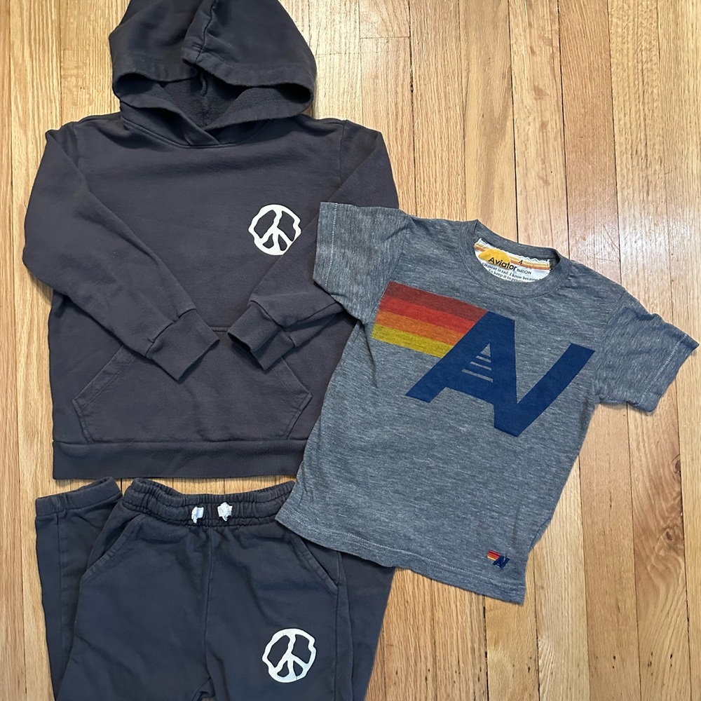 Aviator Nation T-Shirt with Tiny Whales Gray Hoodie Set